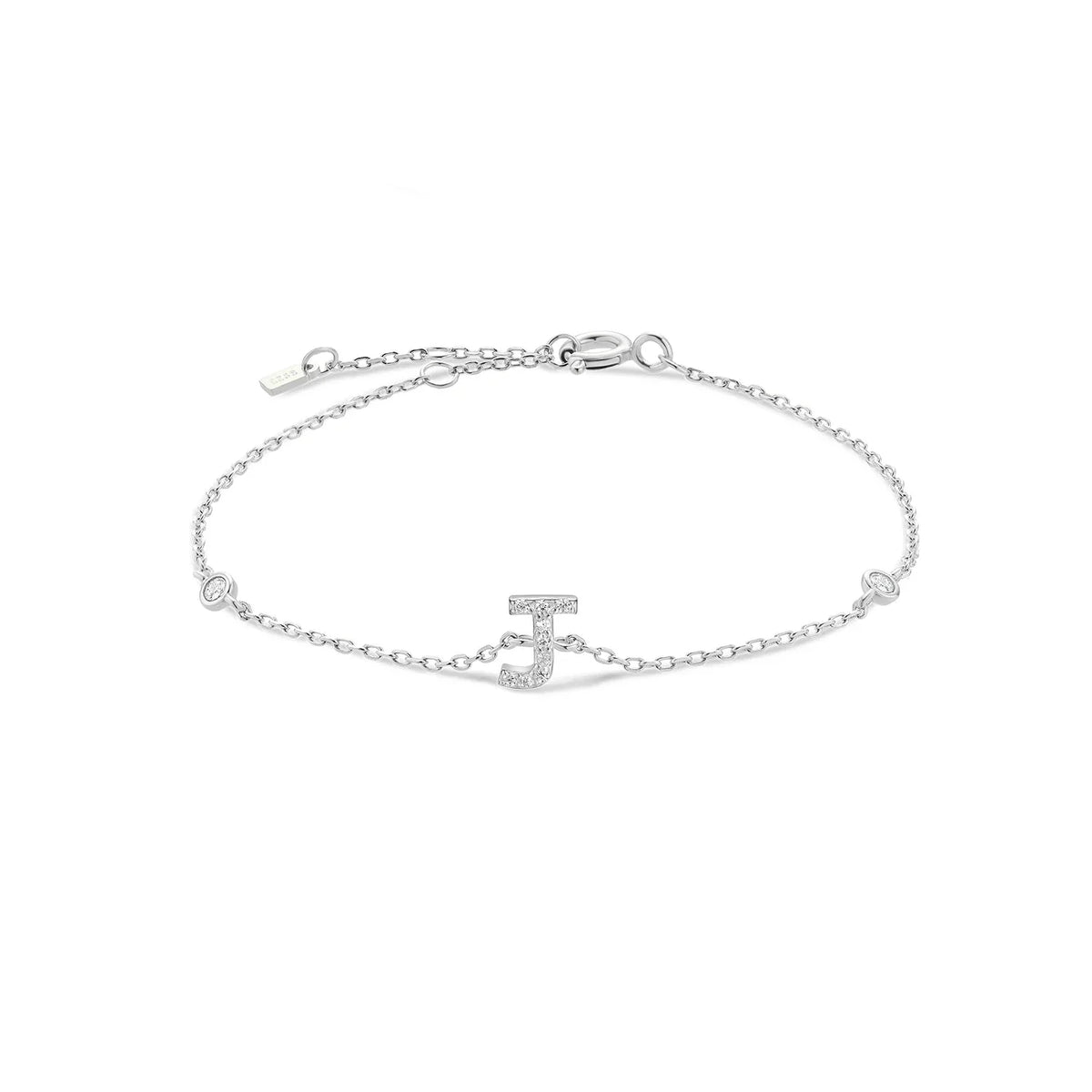 Silver rhinestone initial bracelet j