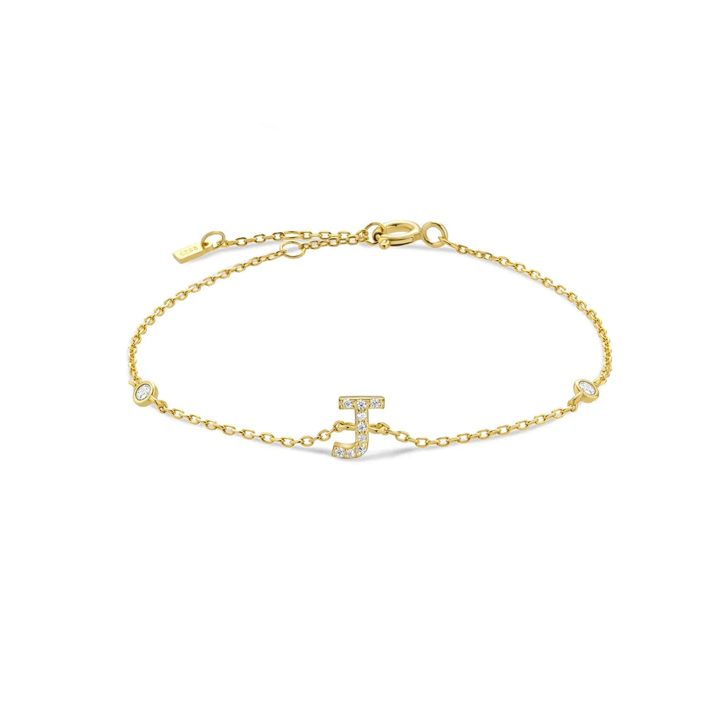 Gold rhinestone initial bracelet j