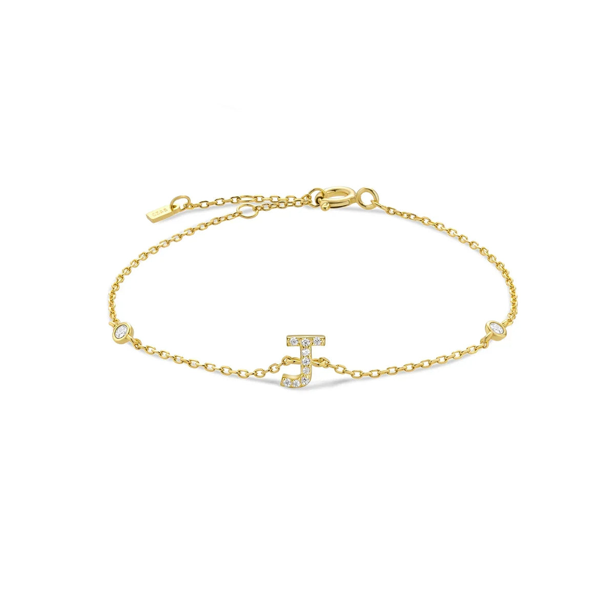 Gold rhinestone initial bracelet j