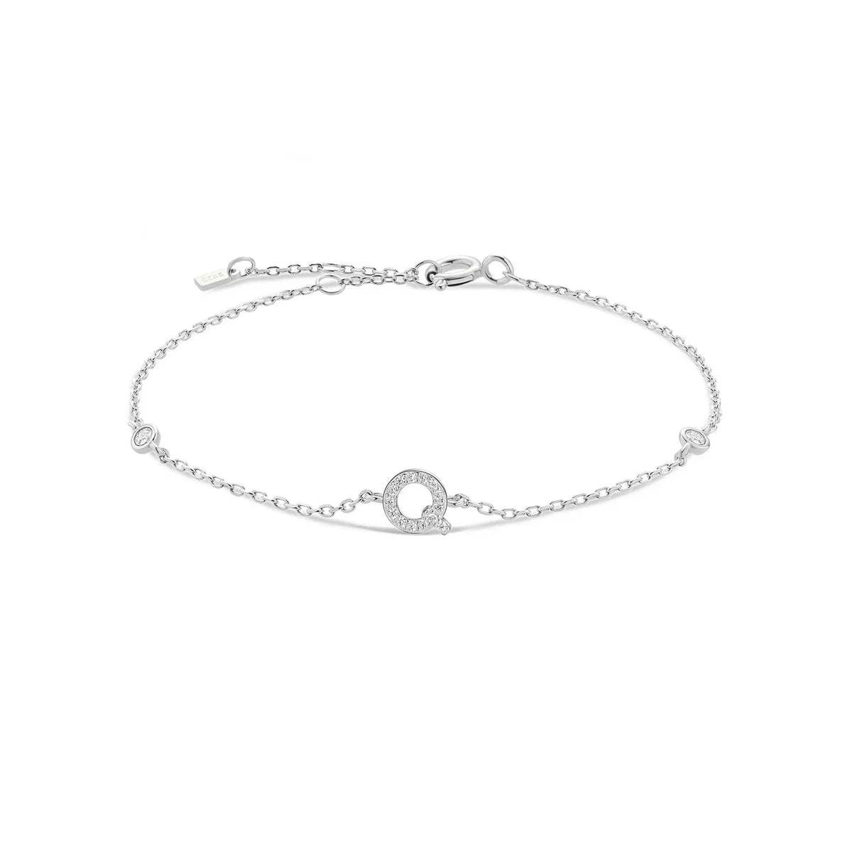 Silver rhinestone initial bracelet q