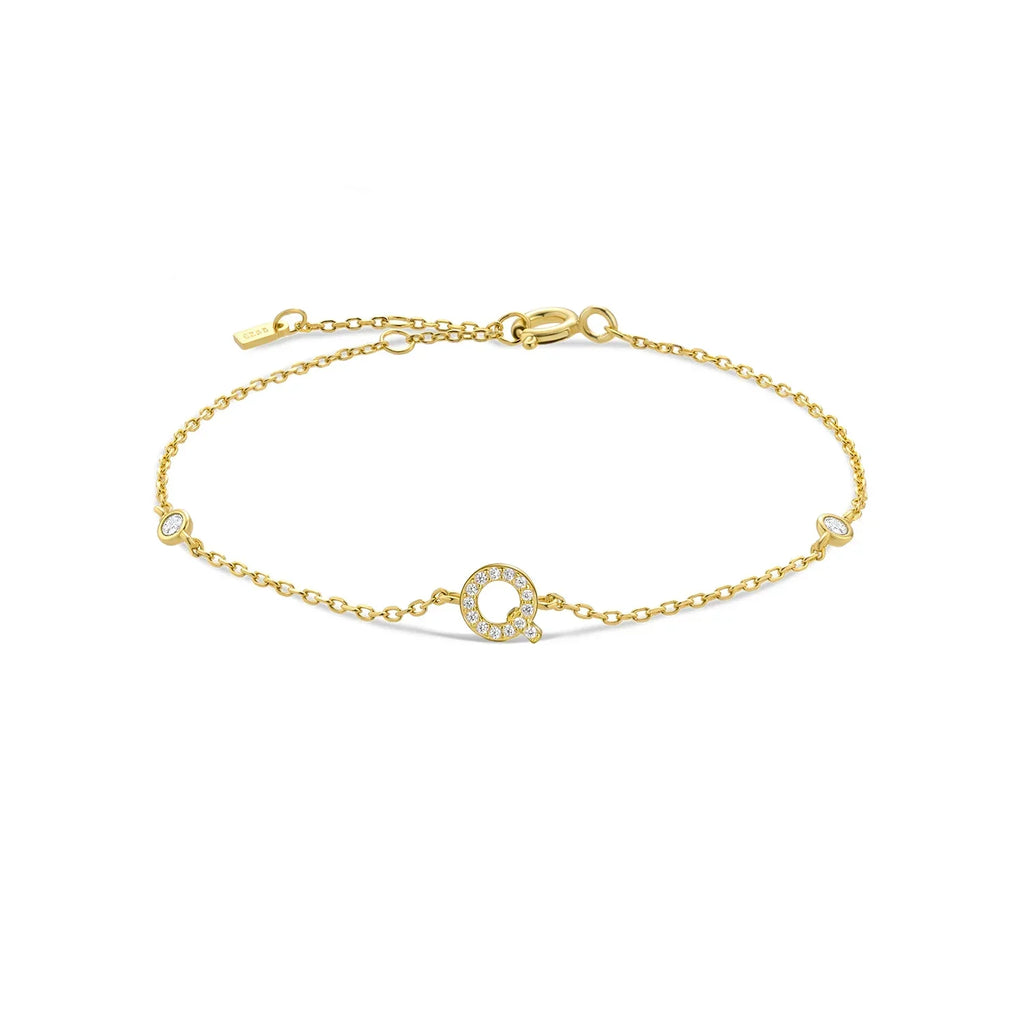 Gold rhinestone initial bracelet q