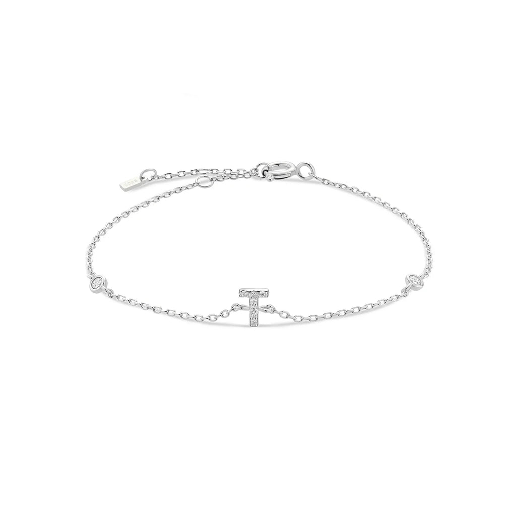 Silver rhinestone initial bracelet t
