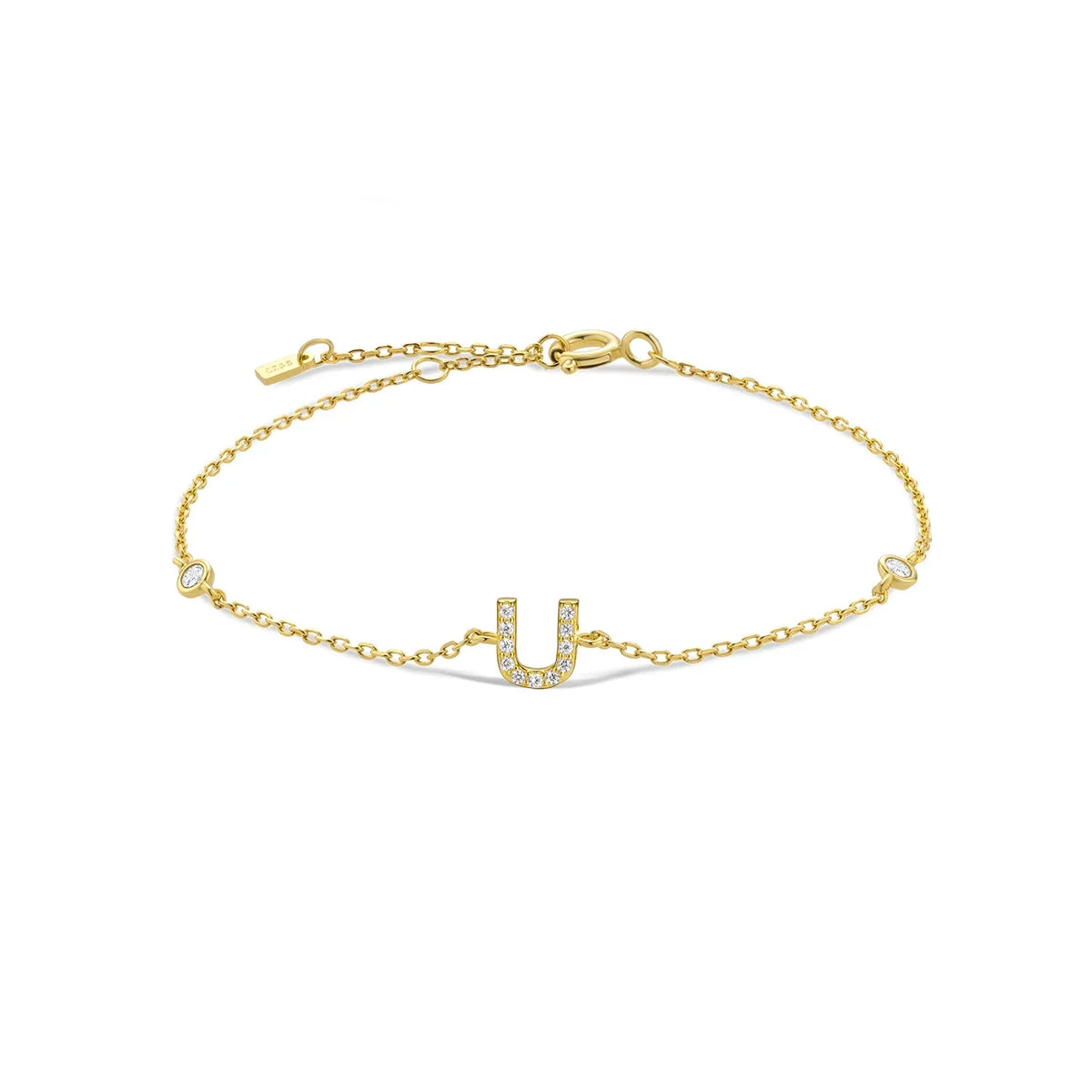 Bracelet with gold rhinestone initial u