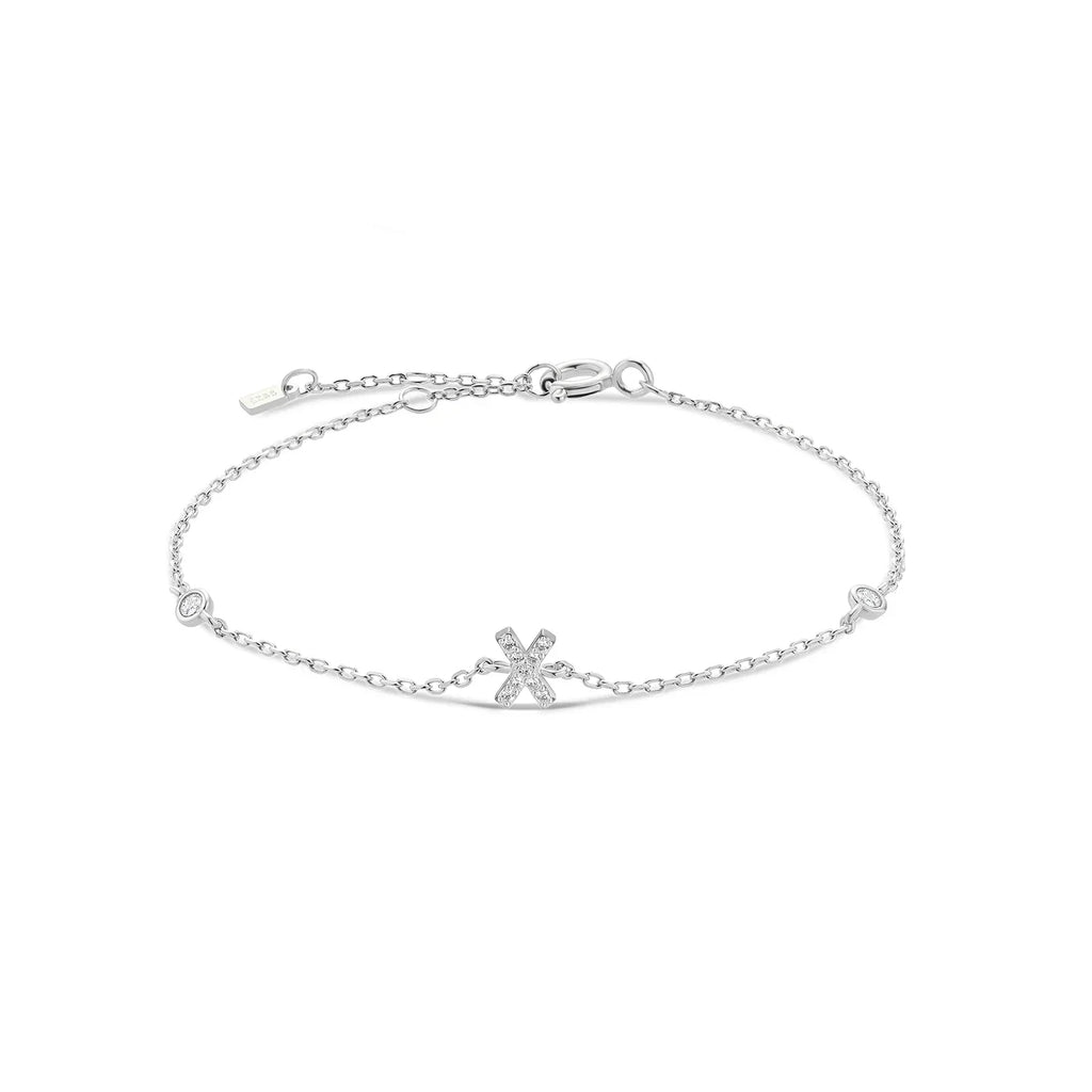 Silver rhinestone initial bracelet x