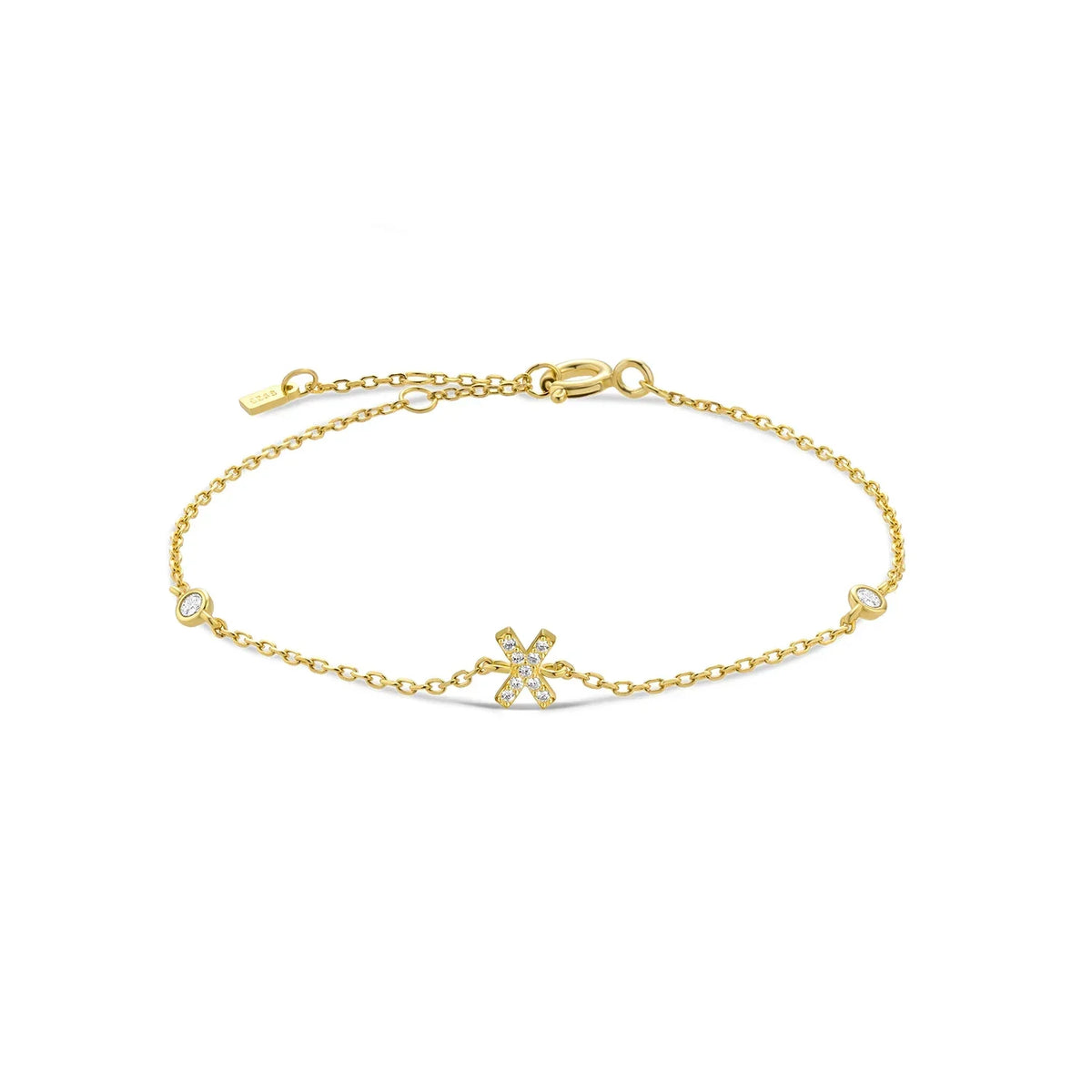 Gold rhinestone initial bracelet x
