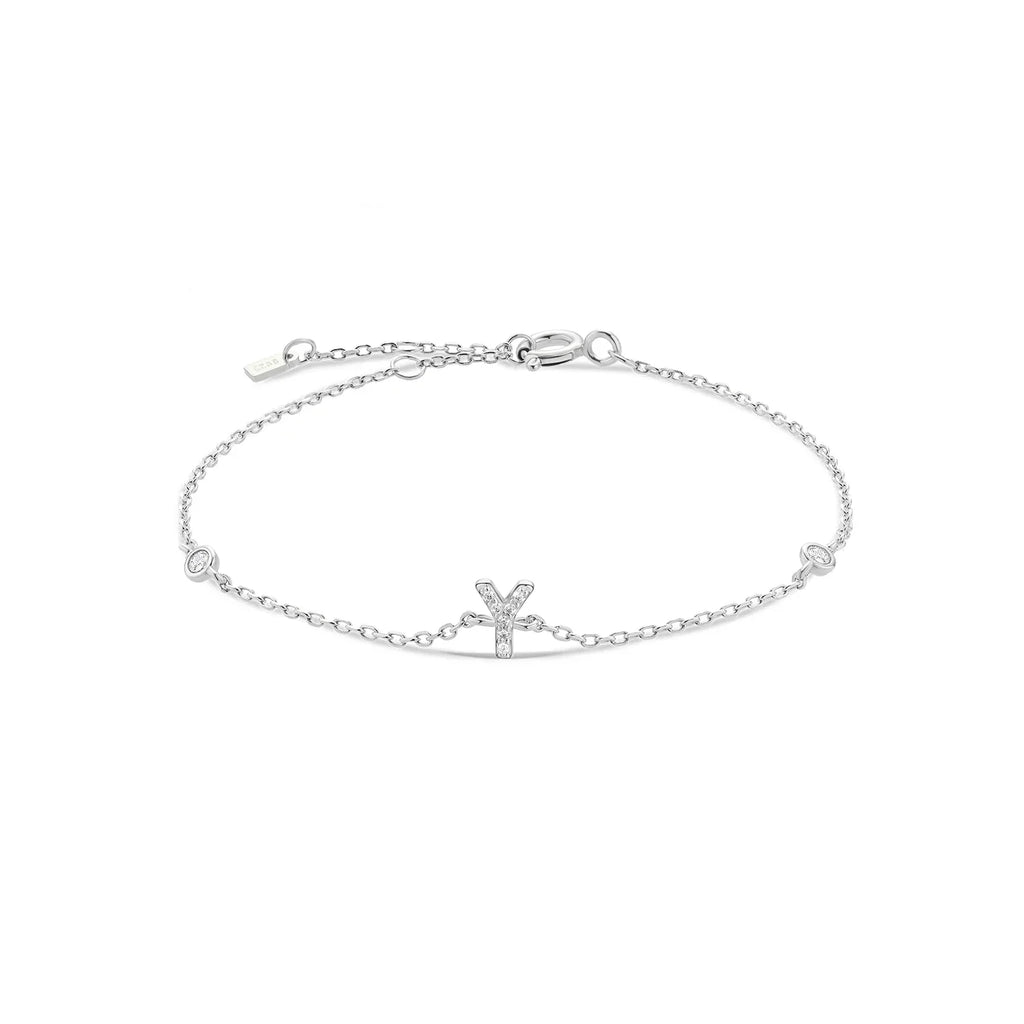 Silver rhinestone initial bracelet y
