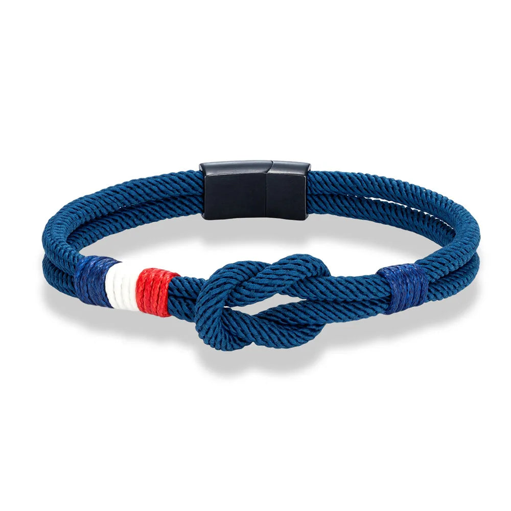 Rope-tied bracelet with the French flag in blue