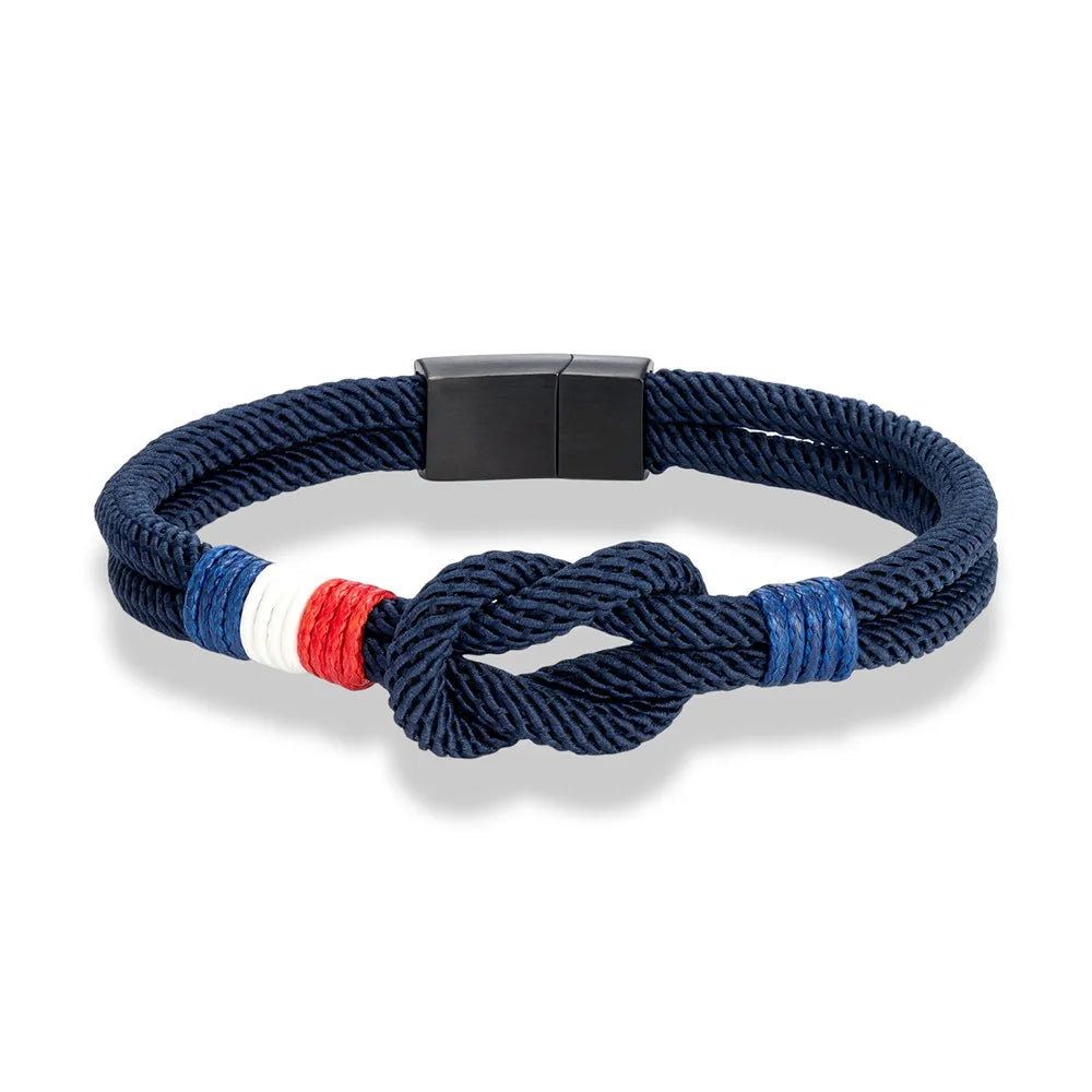 Rope-tied bracelet with the French flag in navy