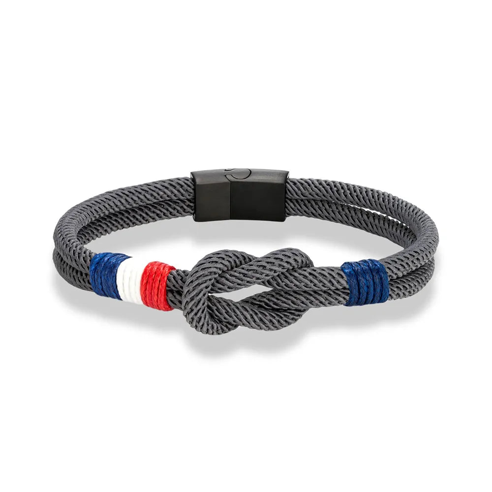Rope-tied bracelet with the French flag in dark gray