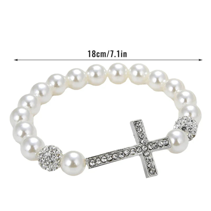 Bracelet with White Beads and Cross