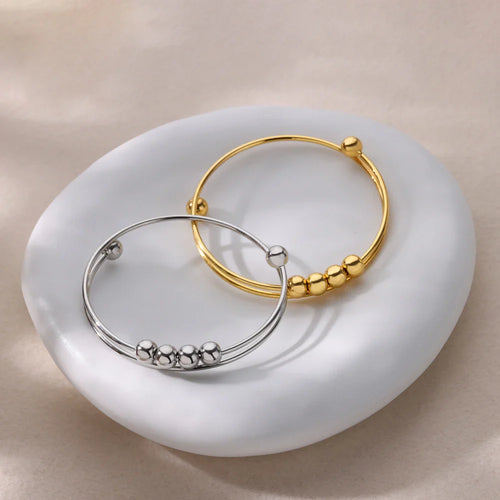 Bracelet with Anti-Stress Rotating Beads for Men or Women silver