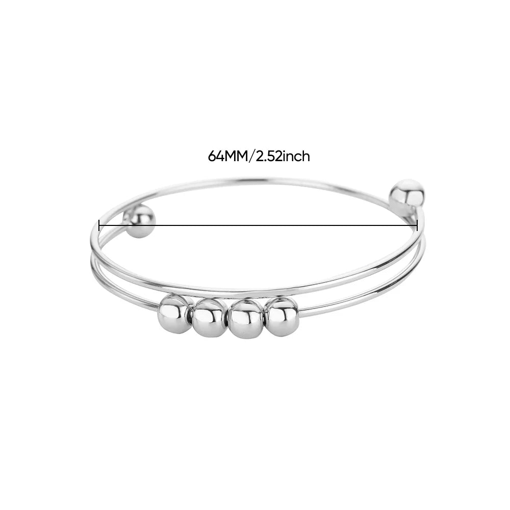 Bracelet with Anti-Stress Rotating Beads for Men or Women silver