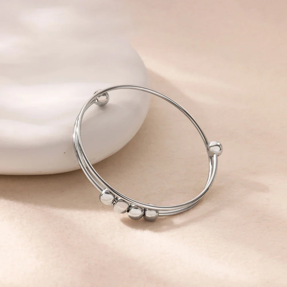 Bracelet with Anti-Stress Rotating Beads for Men or Women silver