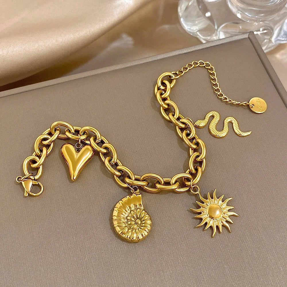 Bracelet with Sun and Shells for Men or Women gold