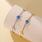 Bracelet with protective symbols: blue eye, Chai, and the Star of David