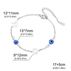 Bracelet with protective symbols: blue eye, Chai, and the Star of David in silver