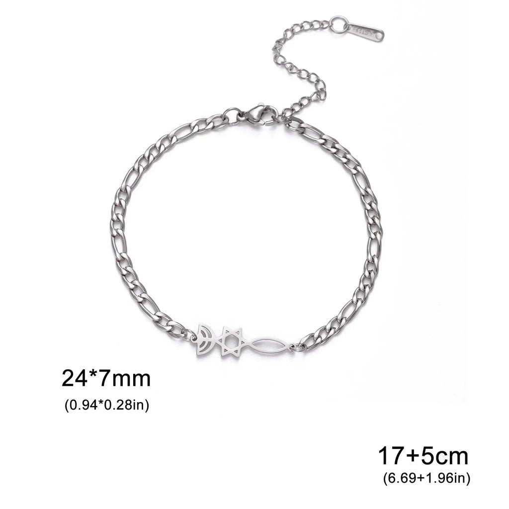 Bracelet with Jewish symbols, Menorah and the Star of David, silver