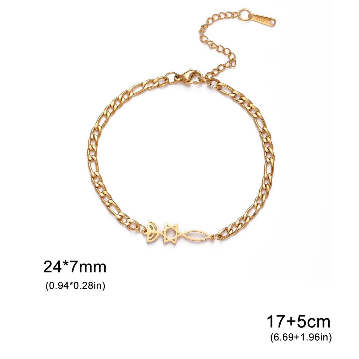 Bracelet with Jewish symbols, Menorah and the Star of David, gold