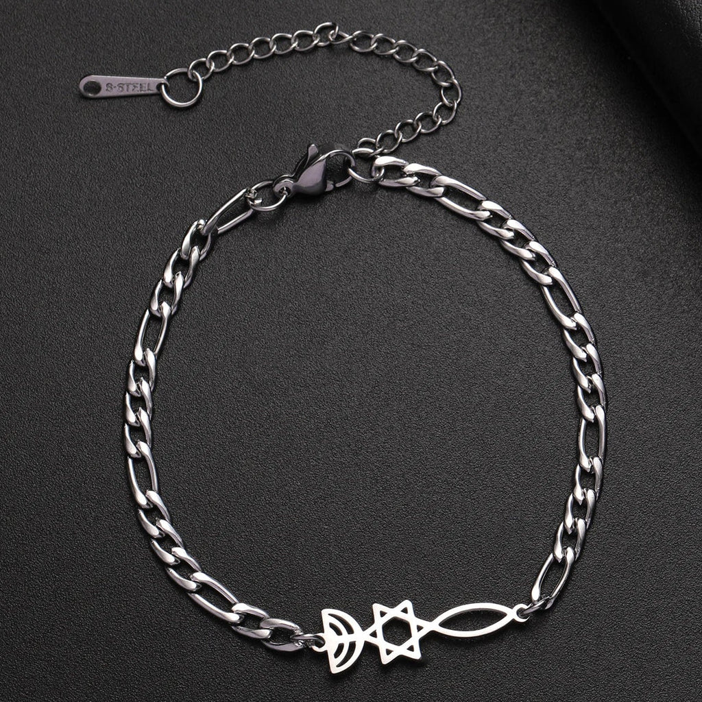 Bracelet with Jewish symbols, Menorah and the Star of David, silver
