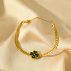 Bracelet with Four-Leaf Clover in Green Crystal