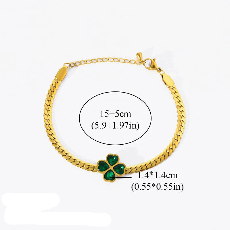 Bracelet with Four-Leaf Clover in Green Crystal