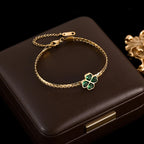 Bracelet with Four-Leaf Clover in Green Crystal
