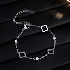 Bracelet with 4-Leaf Clovers with Silver Zircon