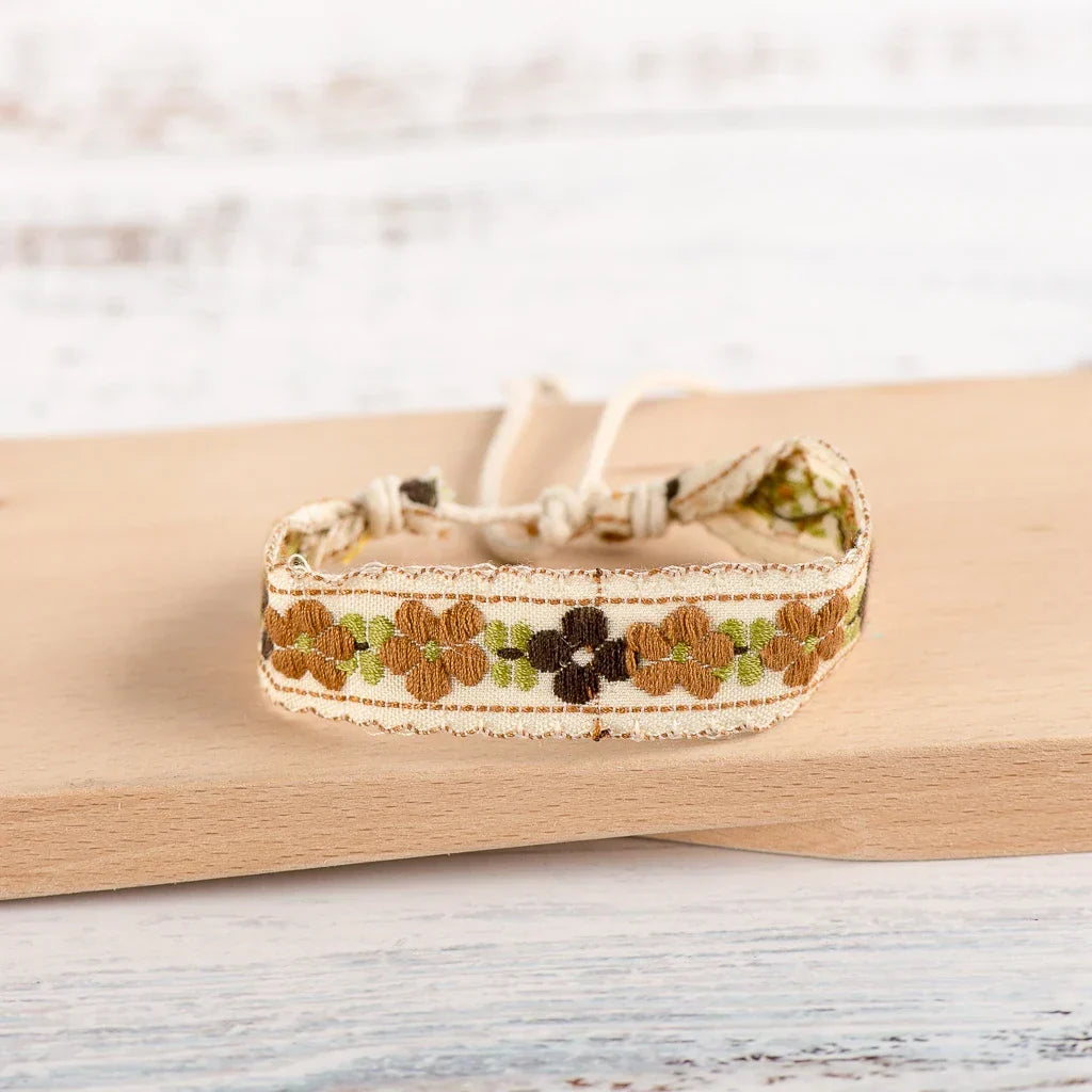 Handmade Embroidered Boho Brazilian Bracelet beige