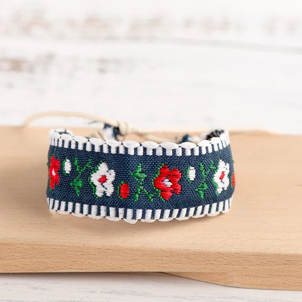 Handmade Embroidered Boho Brazilian Bracelet blue and white