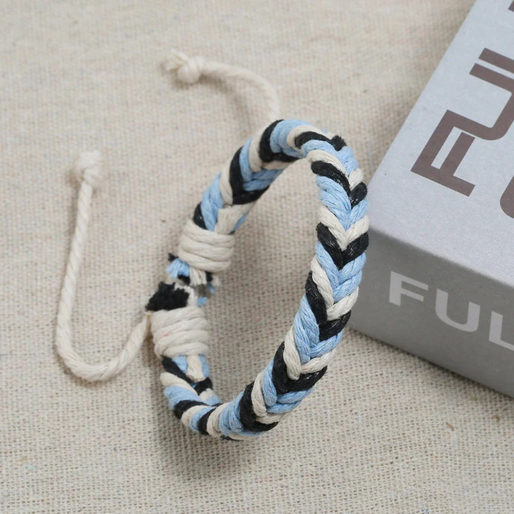 Natural-Effect Blue Cotton Thread Brazilian Bracelet