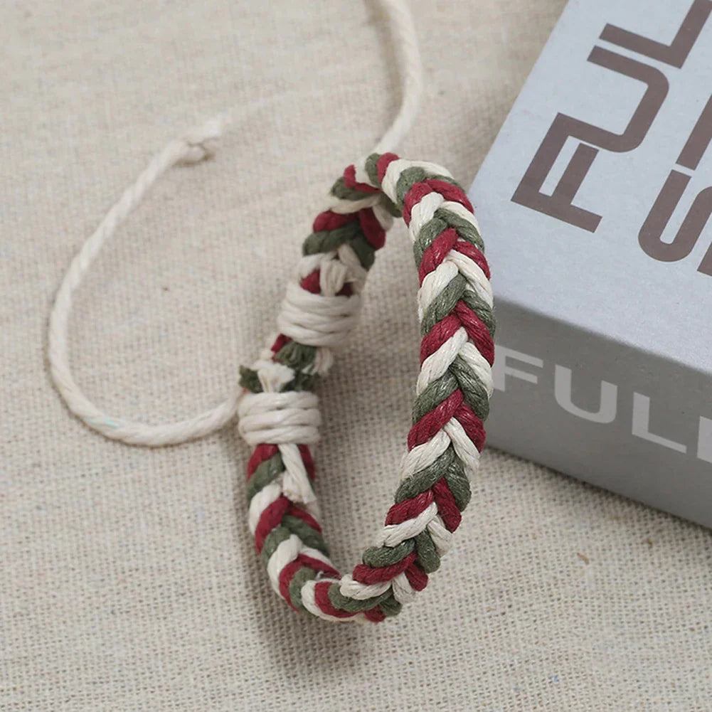 Natural-Effect Red Cotton Thread Brazilian Bracelet
