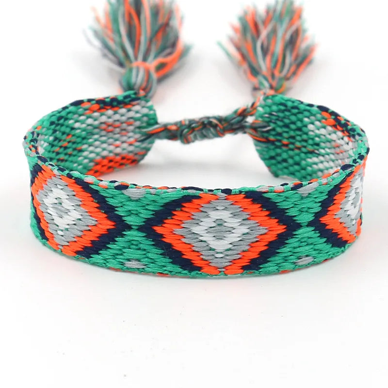 Wide Brazilian Bracelet with Geometric Patterns green