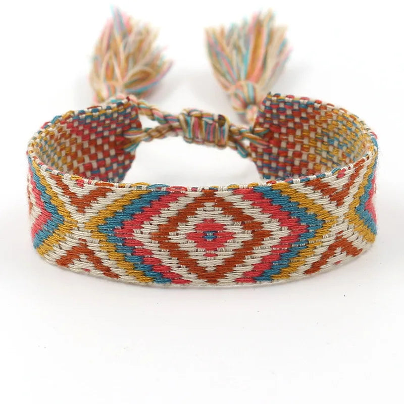 Wide Brazilian Bracelet with Geometric Patterns beige
