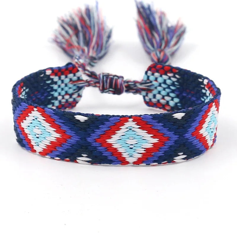 Wide Brazilian Bracelet with Geometric Patterns blue