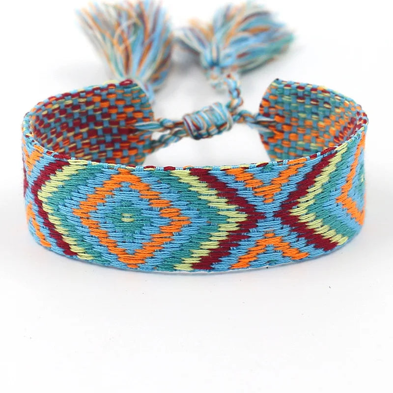 Wide Brazilian Bracelet with Geometric Patterns orange