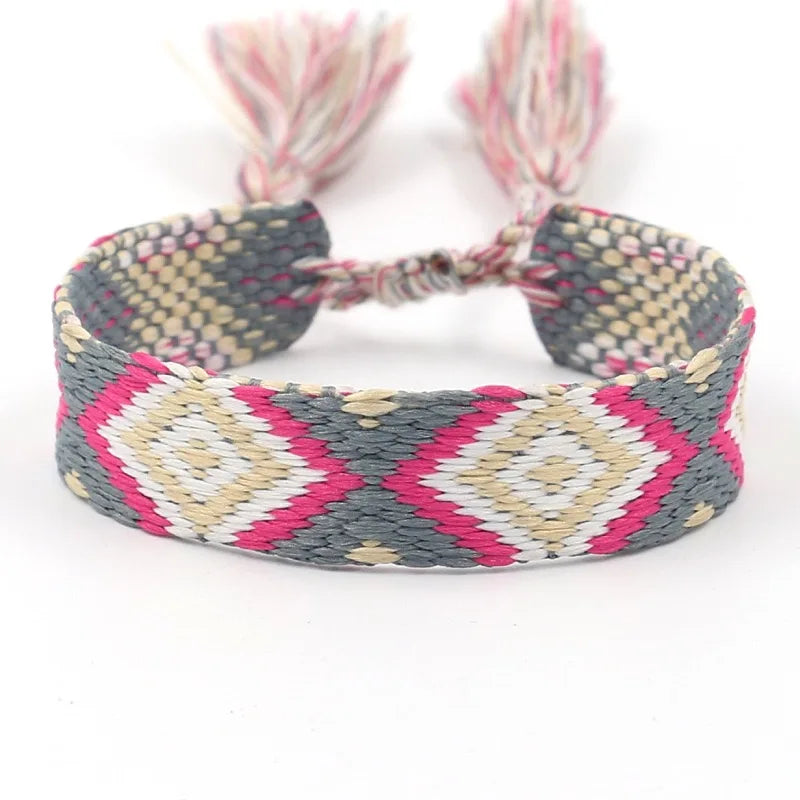 Wide Brazilian Bracelet with Geometric Patterns pink