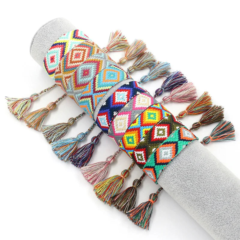 Wide Brazilian Bracelet with Geometric Patterns green