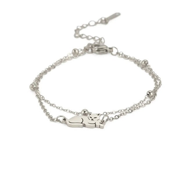 Silver and Gold Cat Bracelet silver