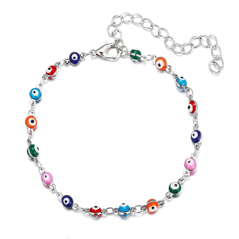 Ankle Bracelet Against the Evil Eye Blue Greek Turkish Mataki Matiasma Silver