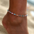 Ankle Bracelet Against the Evil Eye Blue Greek Turkish Mataki Matiasma Silver