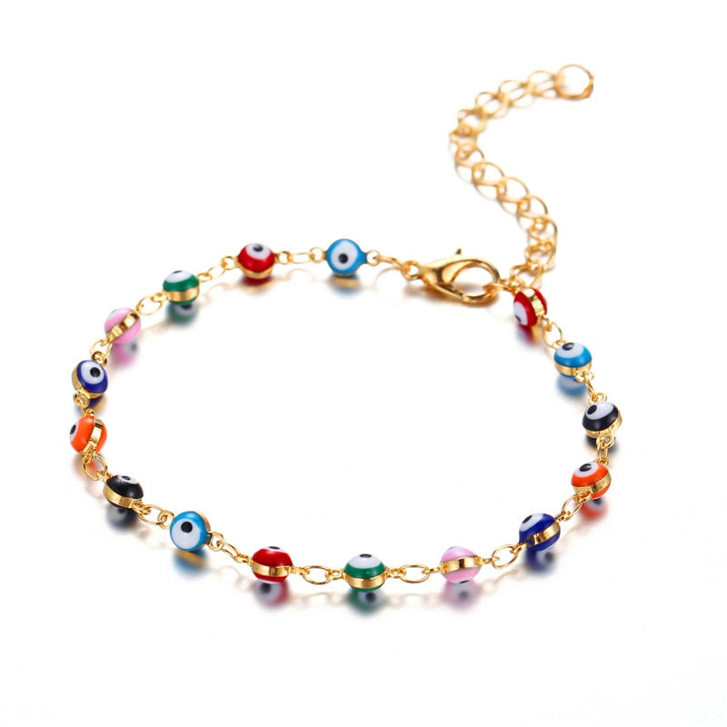 Ankle Bracelet Against the Evil Eye Blue Greek Turkish Mataki Matiasma Gold