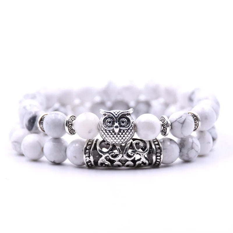 Owl Bracelet - Owl Chain White Beads