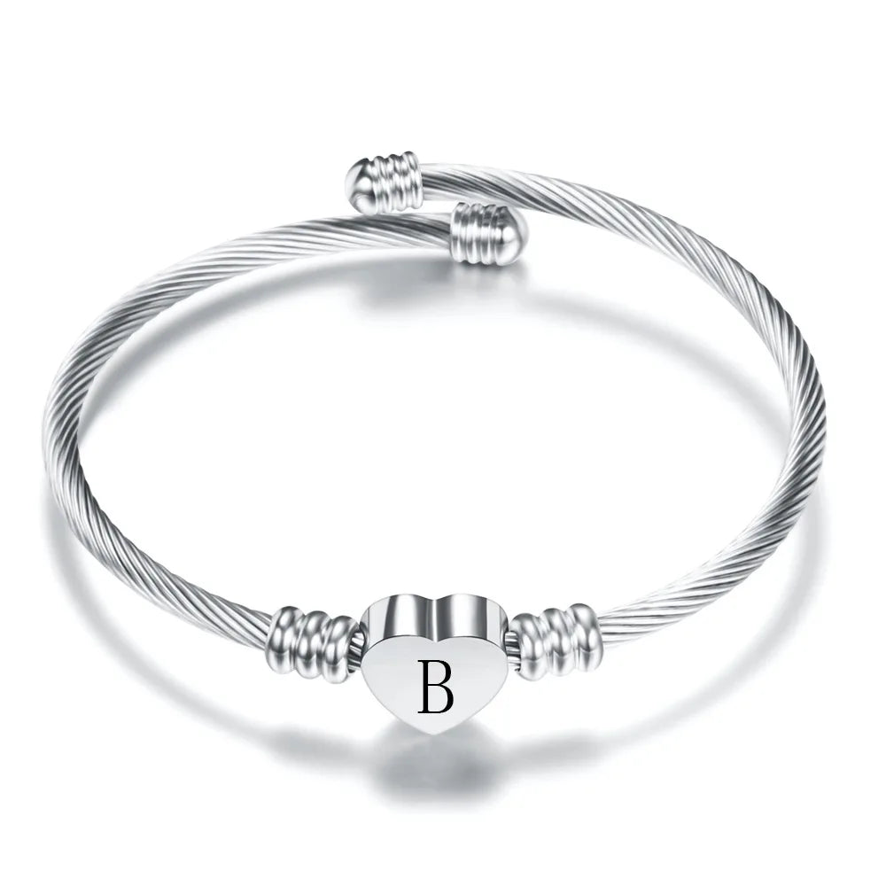 Heart bracelet with initial silver b