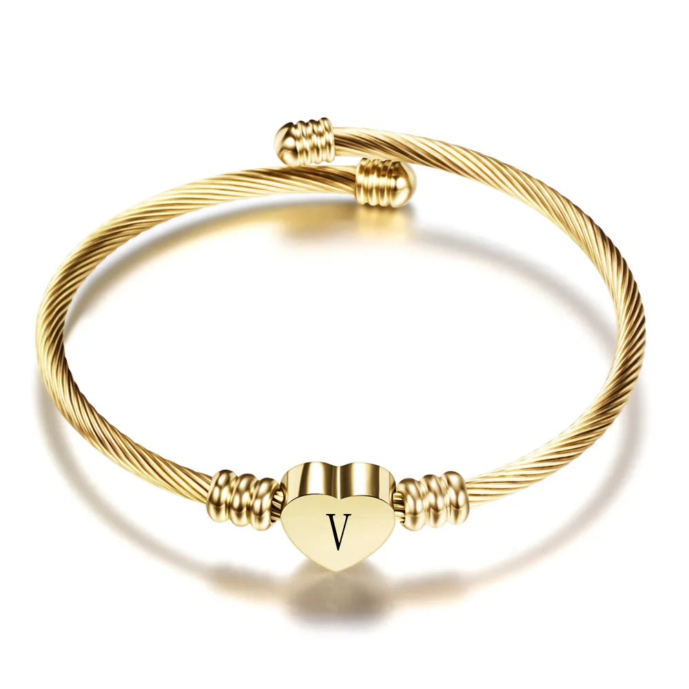 Heart bracelet with initial v