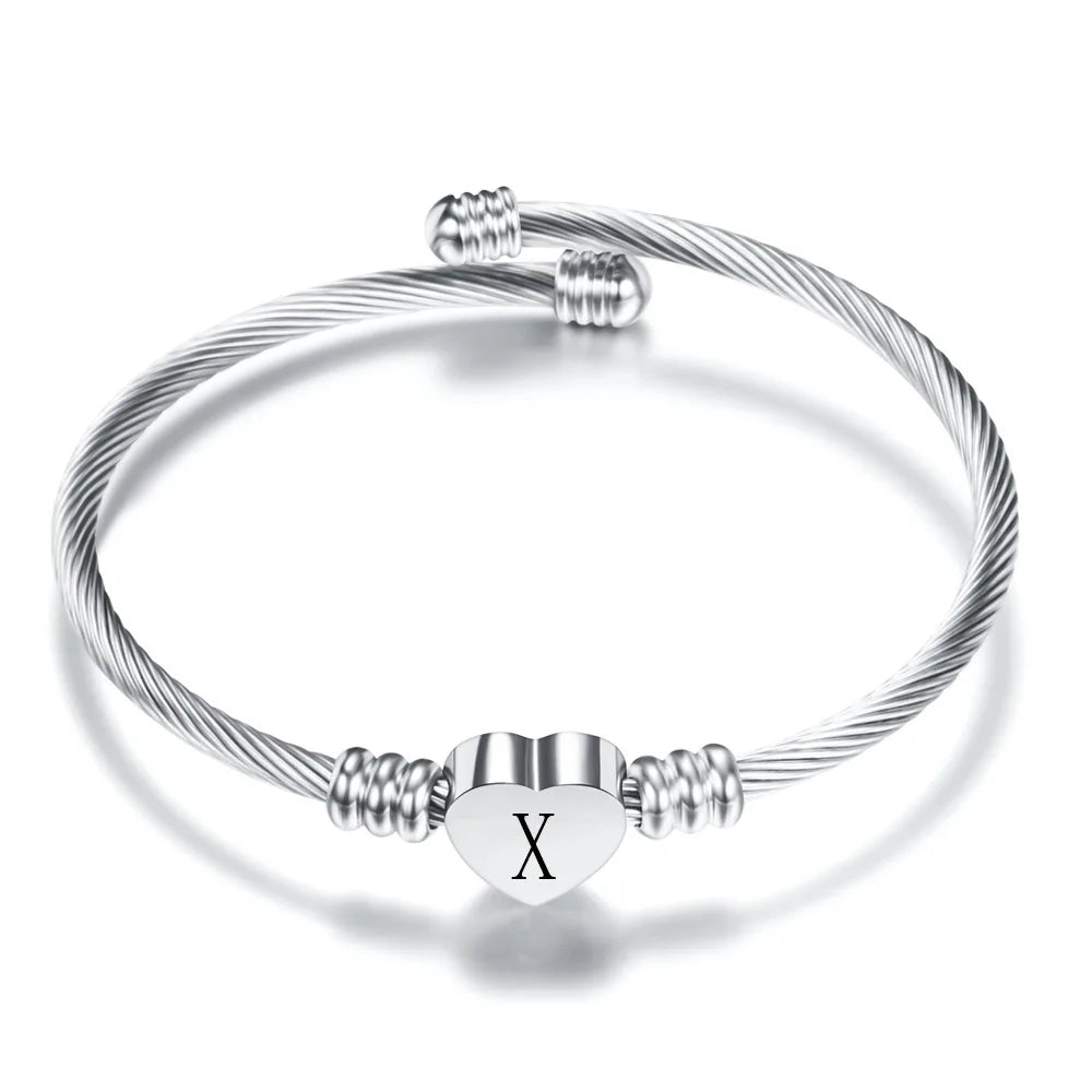 Heart bracelet with initial silver x