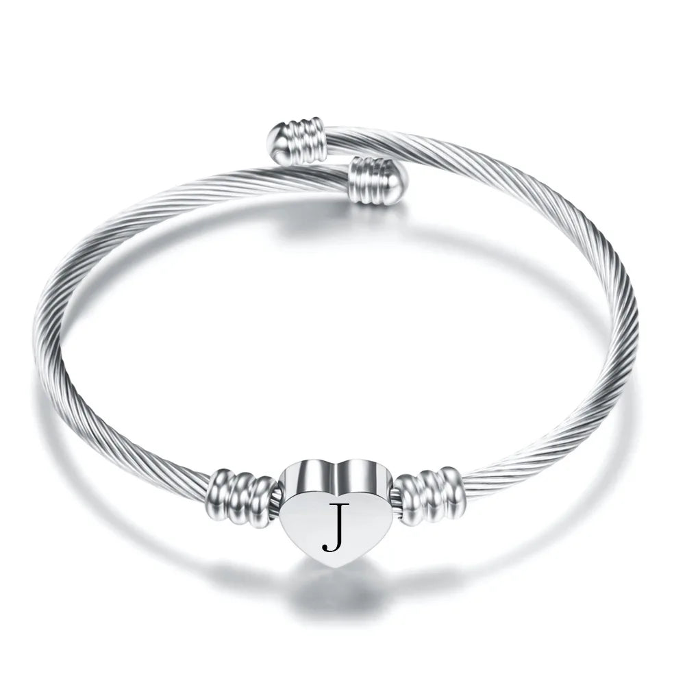 Heart bracelet with initial silver j