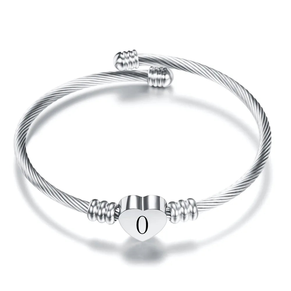 Heart bracelet with initial silver o