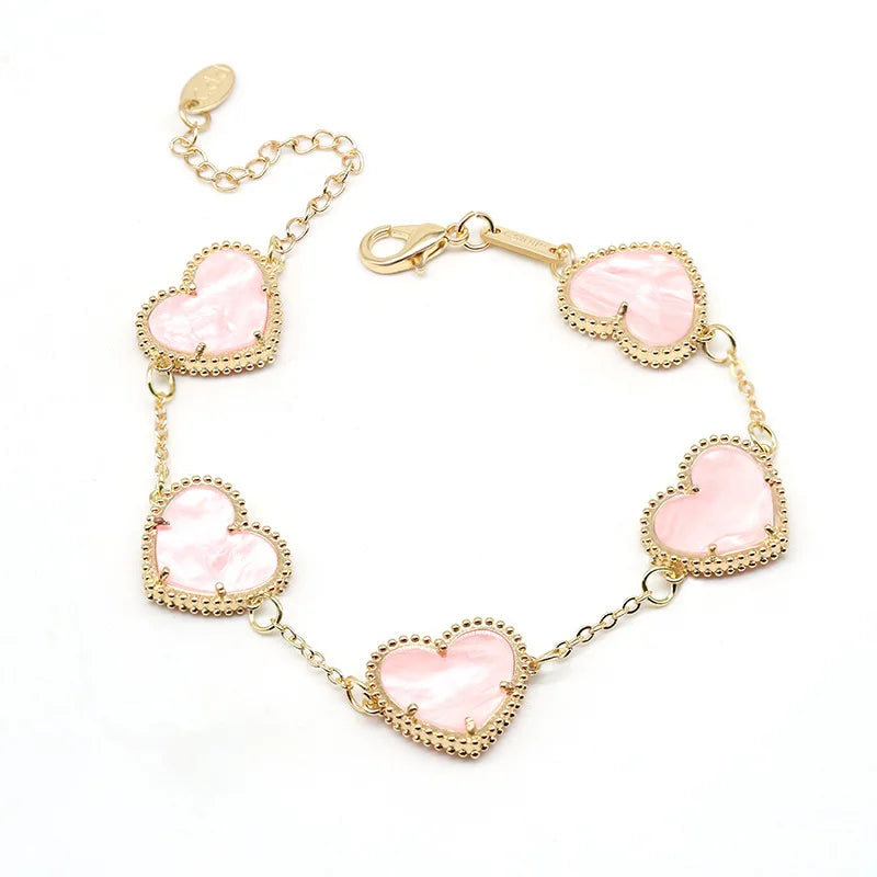 Golden Heart Bracelet Woman pink