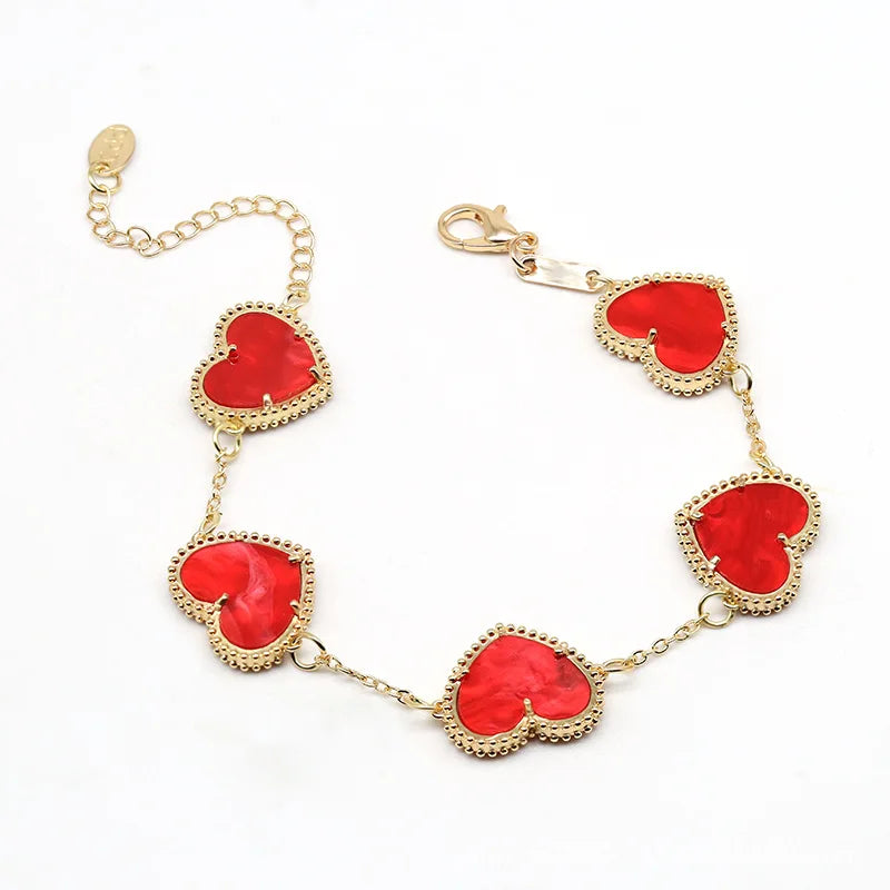 Golden Heart Bracelet Woman red