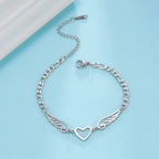 Silver heart and angel wings bracelet